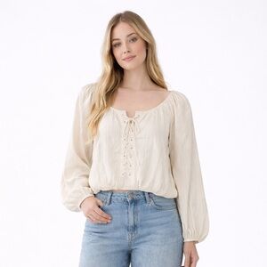 American Eagle Off White Lace Up Front Long Sleeve • NWT